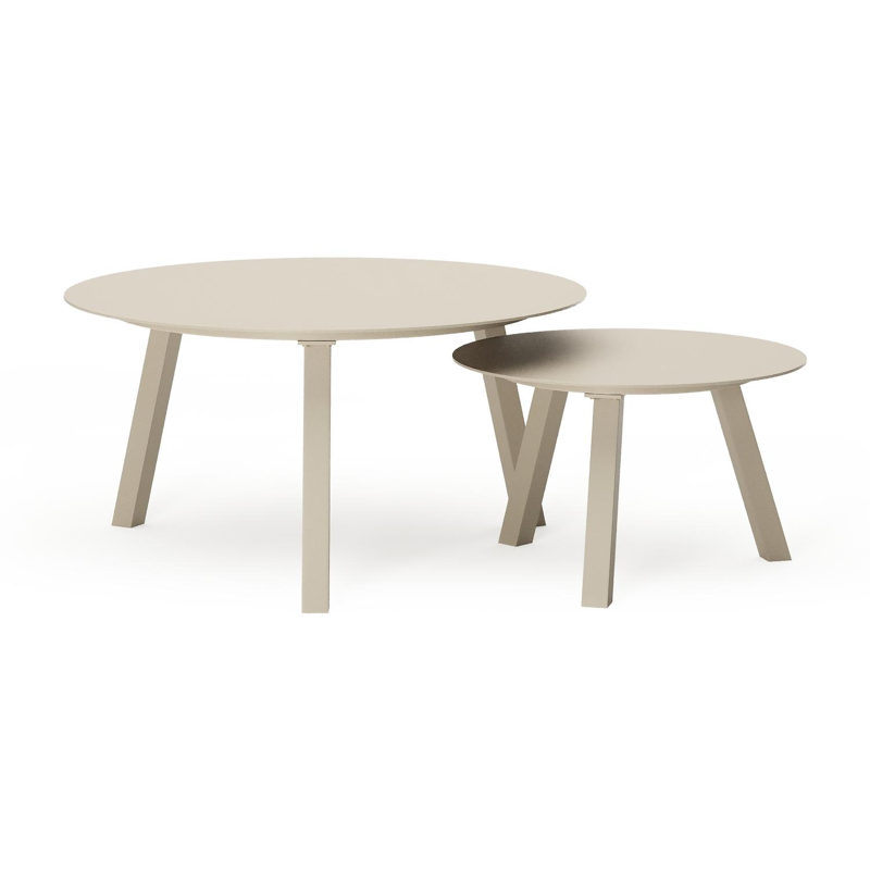 Cordoba loungetafels in beige aluminium - Dia. 74 x H 37 cm, Dia. 49 x H 30 cm