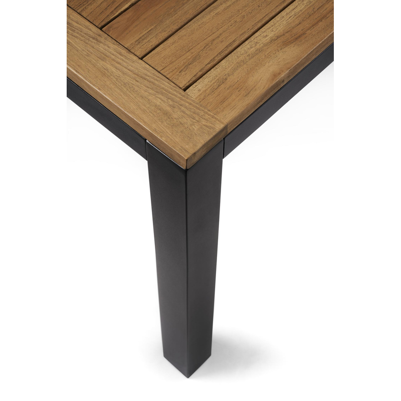 Varese tuinset in zwart aluminium en naturel teak tafelblad met 8 stapelbare Amalfi tuinstoelen