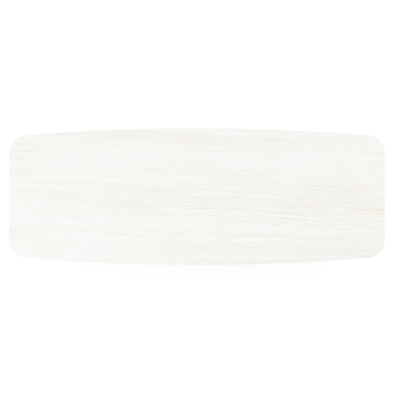 Pagino tuintafel bootvorm in wit aluminium en volkeramiek calista - L 315 x B 115 x H 73 cm