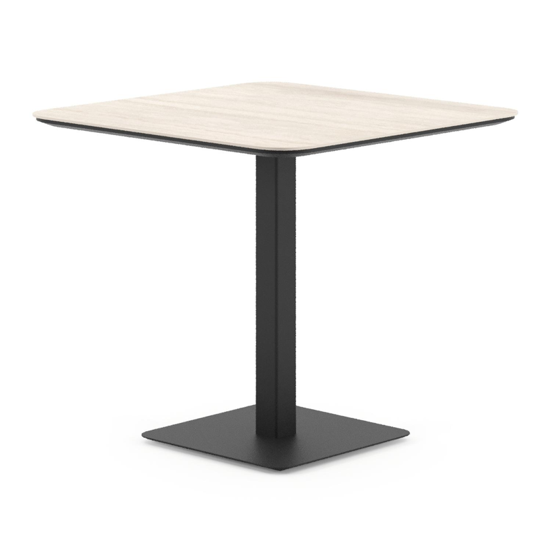 Table de jardin Fano inclinable carré arrondi en aluminium noir et céramique pleine Travertino Bianco - Lg. 80 x Lrg. 80 x Haut. 72.5 cm