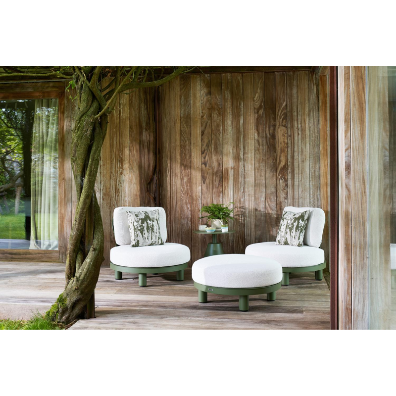 Donato lounge poef in groen aluminium met all weather sunbrella® luxe Heritage Papyrus kussen