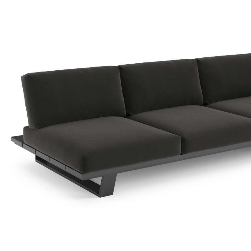 Pagino loungebank in zwart aluminium met natte sooty all weather sunbrella® luxe kussen