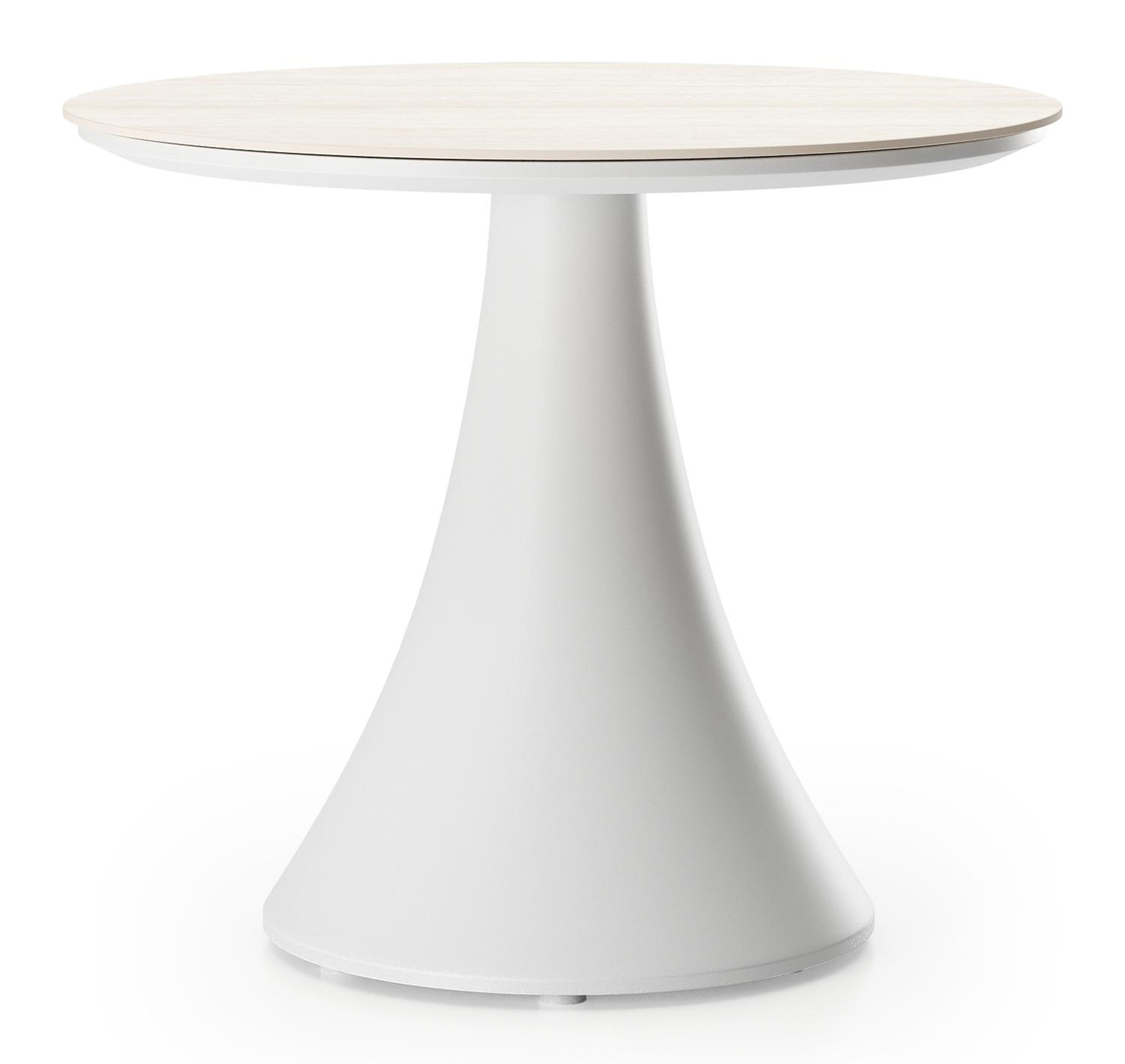 Fano low dining loungetafel rond in wit aluminium en volkeramiek Travertino Bianco - Dia. 65 x H 55 cm