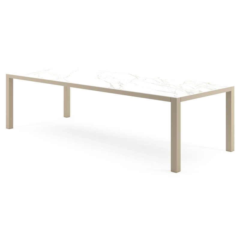 Table de jardin Como rectangulaire en aluminium beige et céramique pleine Calacatta - Lg. 280 x Lrg. 110 x Haut. 73 cm