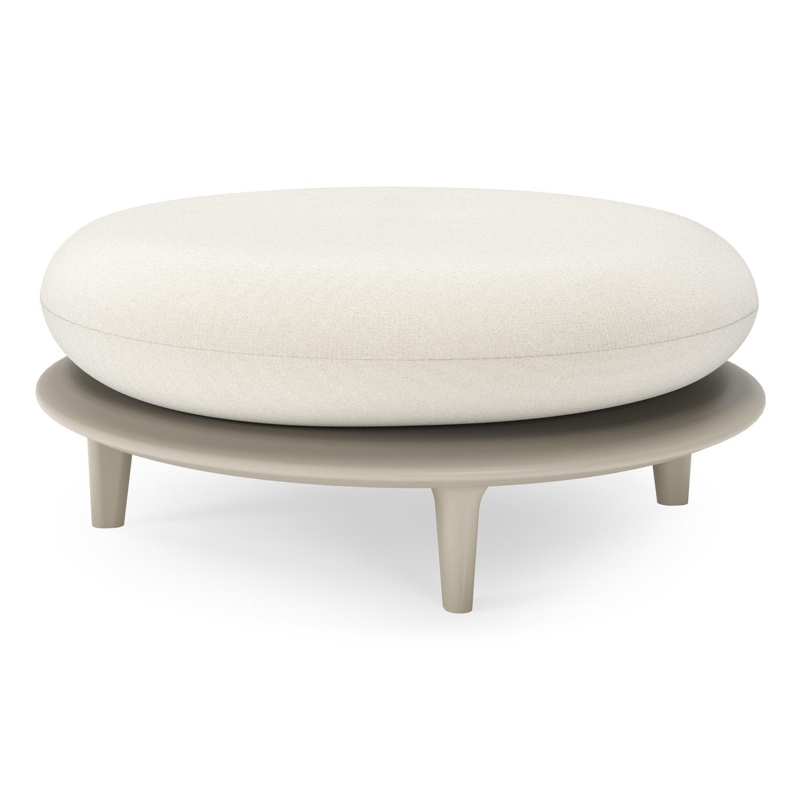 Bomero poef in beige aluminium met natte white all weather sunbrella® luxe kussen