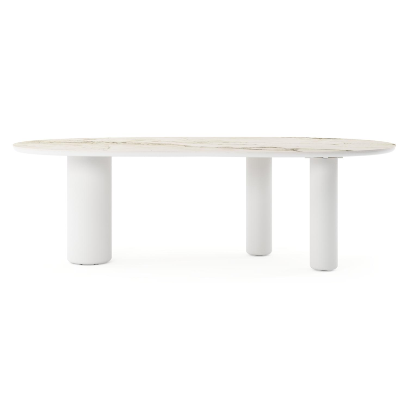 Table de jardin Amico organique en aluminium blanc et céramique pleine Colorado Dunes - Lg. 240 x Lrg. 110 x Haut. 73.5 cm