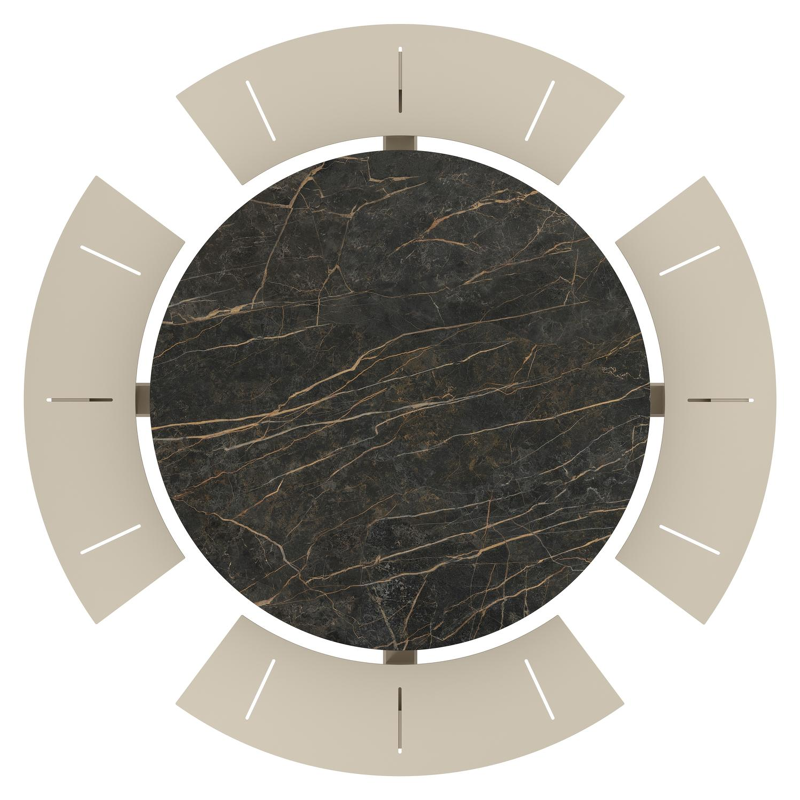 Table de pique-Rondino ronde en aluminium beige et céramique pleine Black Obsession - Diam. 148 x Haut. 71.5 cm