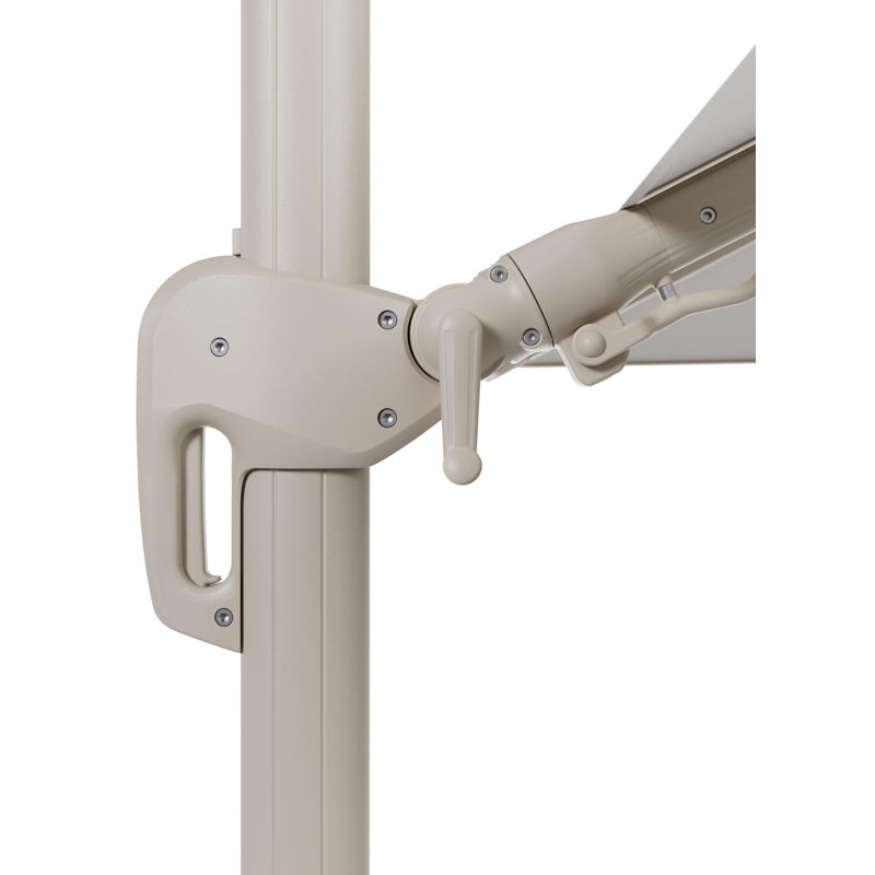 Rufina zweefparasol met tiltfunctie in beige aluminium en Savane White All Weather Sunbrella® Luxe parasoldoek - L1 300 x L2 300 cm met parasolvoet Minore 150 kg met wielen