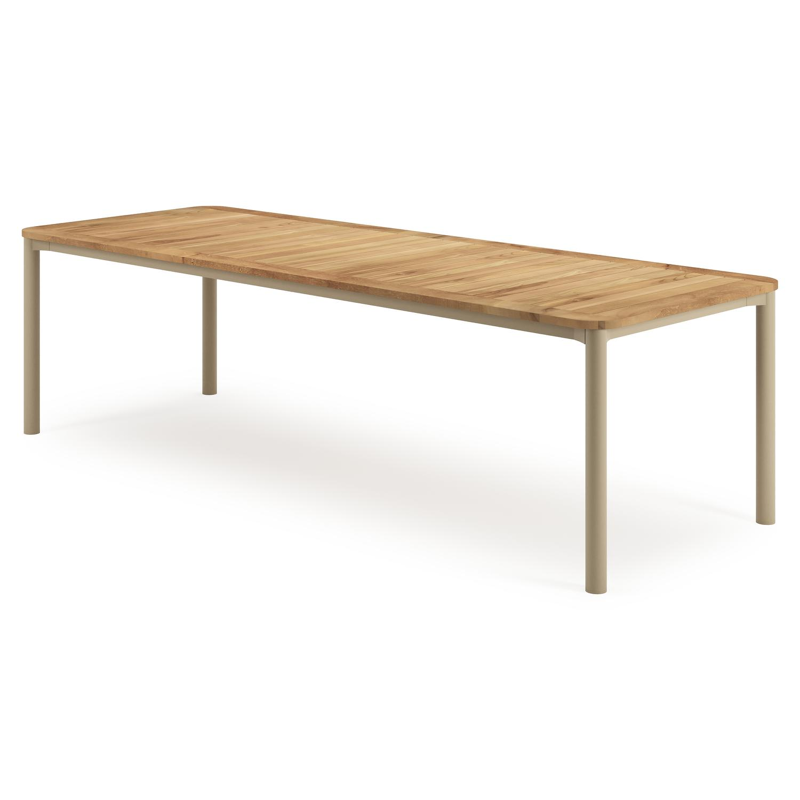 Mira tuintafel rechthoekig afgerond in beige aluminium en teak natural finish - L 270 x B 100 x H 74 cm