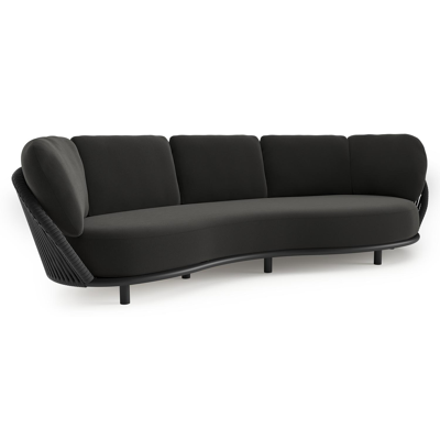 Lupino loungebank in zwart aluminium en zwart verticaal geweven luxe vlakke brede rope met natte sooty all weather sunbrella® luxe kussen