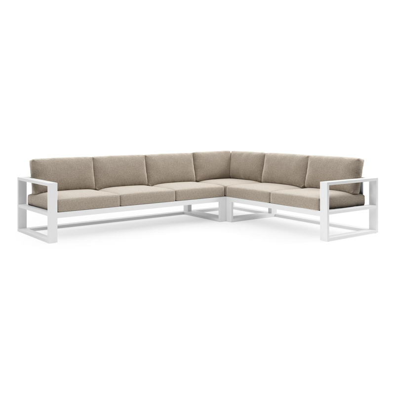 Verato loungehoek in wit aluminium met chartres pewter all weather sunbrella® luxe kussen