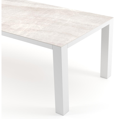 Nano tuintafel rechthoekig in wit aluminium en volkeramiek Taj Mahal - L 240 x B 100 x H 75 cm