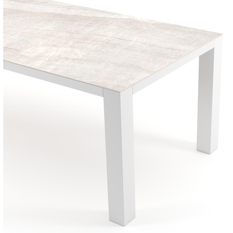 Nano tuintafel rechthoekig in wit aluminium en volkeramiek Taj Mahal - L 240 x B 100 x H 75 cm