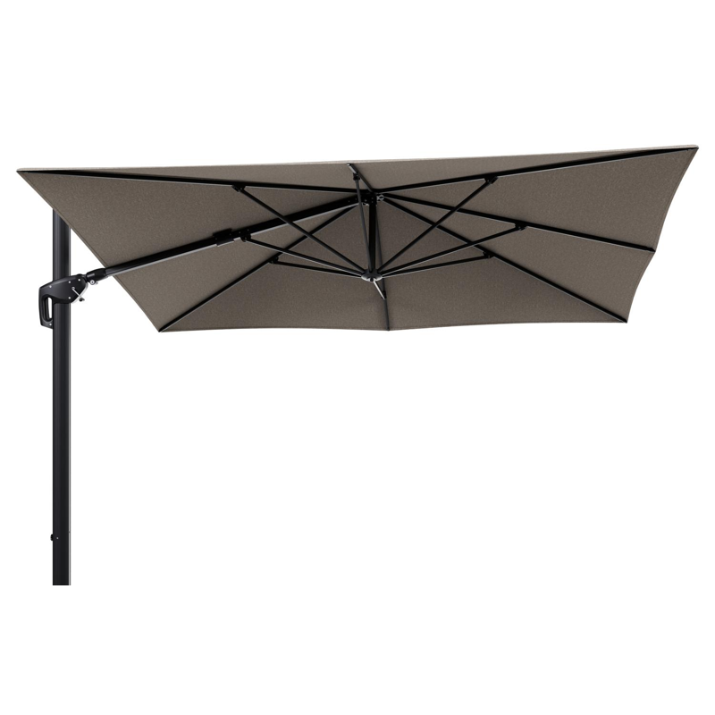 Parasol pendant Minore avec fonction tilt en aluminium noir et toile de parasol en All Weather Sunbrella® Luxe Chartres Pewter  - Lg.1: 280 x Lg.2: 370 cm (sans pied de parasol