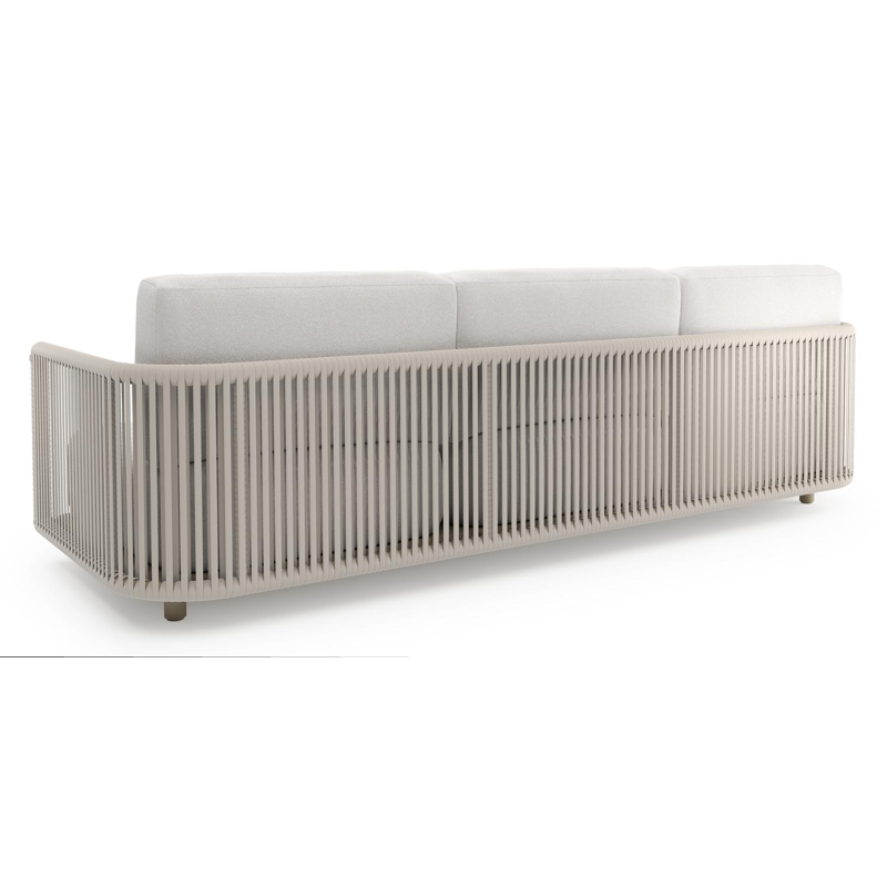 Canapé de jardin Organo en aluminium beige et corde luxe plate tissée verticalement beige et coussin en all weather Solica soul optik