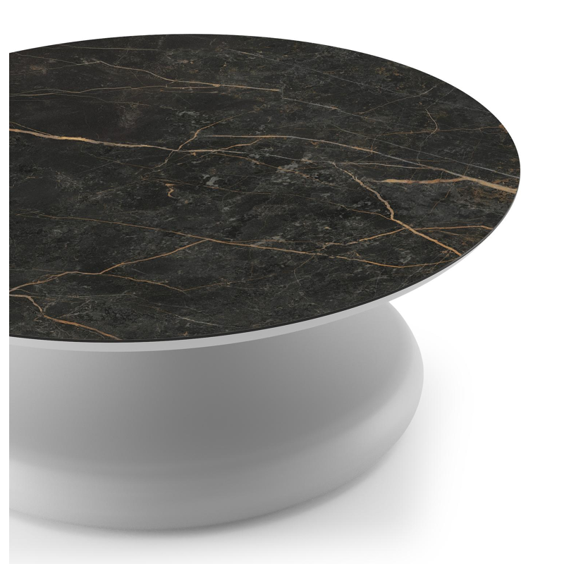 Bomero loungetafel rond in wit aluminium en volkeramiek Black Obsession - Dia. 84 x H 32.2 cm