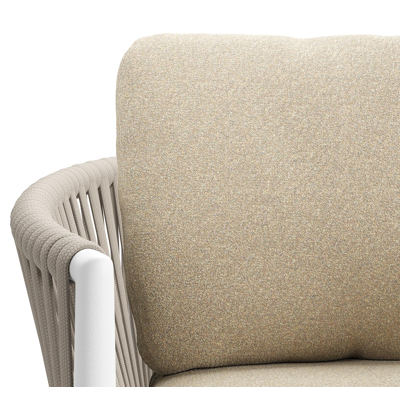 Organo tuinstoel in wit aluminium en beige verticaal geweven luxe vlakke rope met zitkussen in All Weather Solica Soul Papyrus