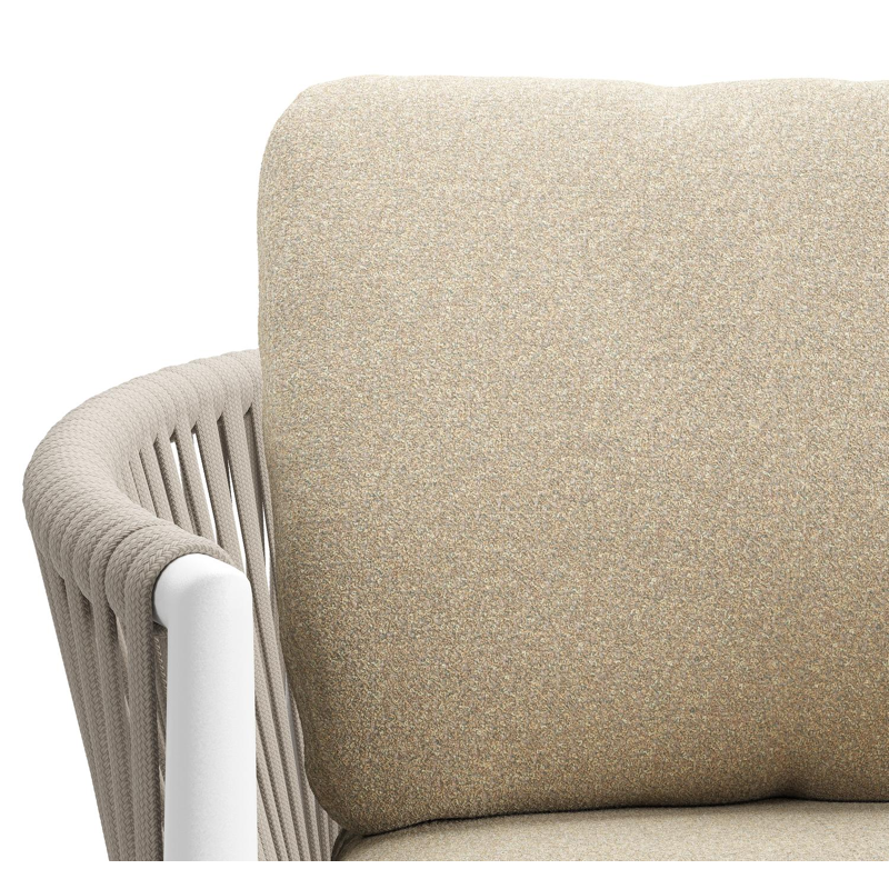 Organo tuinstoel in wit aluminium en beige verticaal geweven luxe vlakke rope met zitkussen in All Weather Solica Soul Papyrus