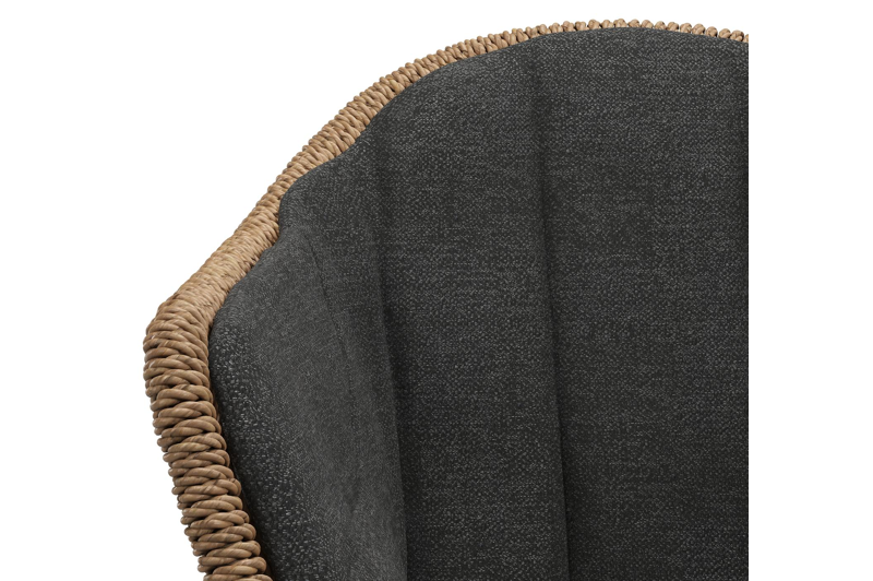 Pagino tuinstoel in zwart aluminium en bruin ronde wicker met kussen in chartres sooty all weather sunbrella® luxe