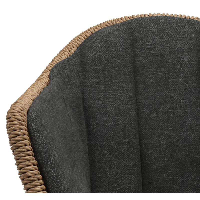 Pagino tuinstoel in zwart aluminium en bruin ronde wicker met kussen in chartres sooty all weather sunbrella® luxe