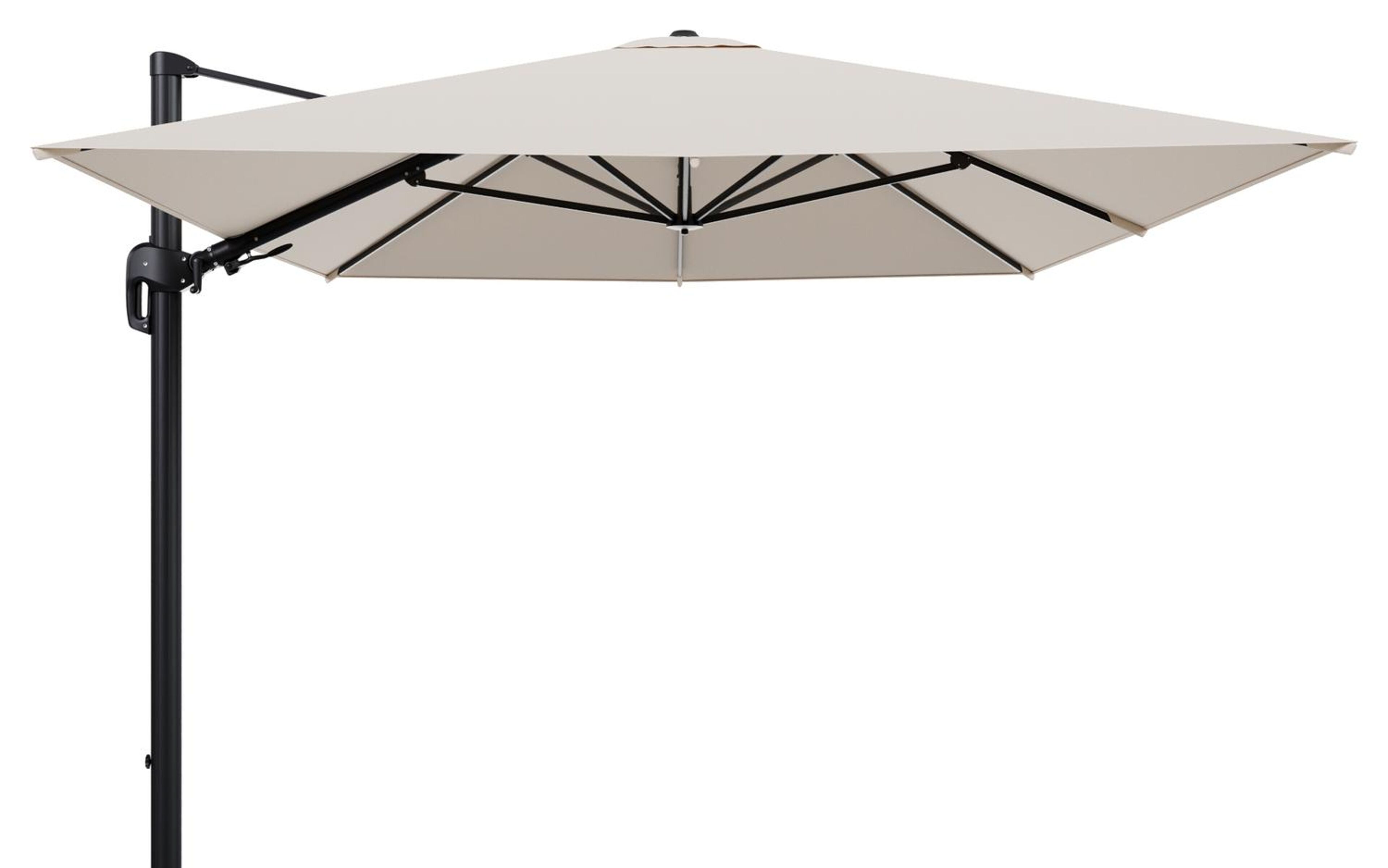Rufina zweefparasol tiltfunctie in zwart aluminium en parasoldoek in All Weather Sunbrella® Luxe Heritage Papyrus - L1 400 x L2 300 cm (zonder voet) (zonder voet)