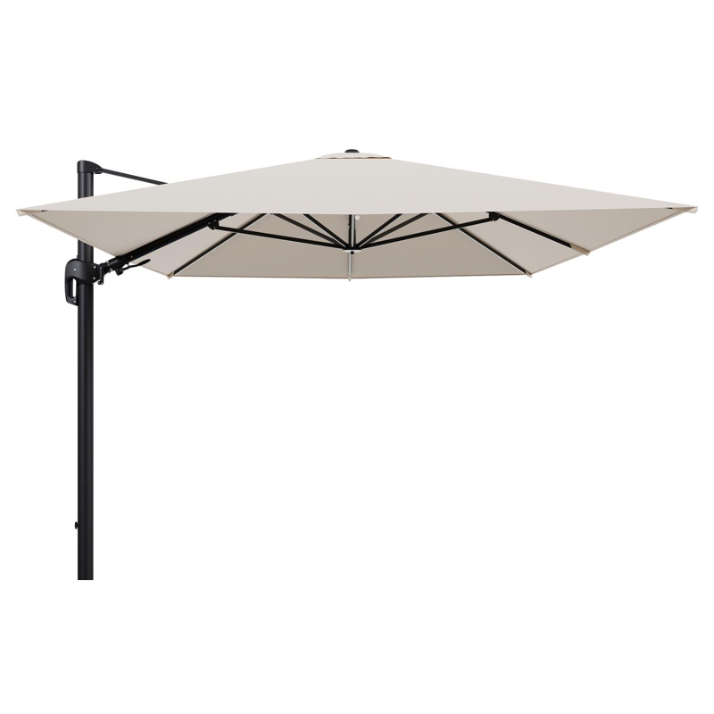 Rufina zweefparasol tiltfunctie in zwart aluminium en parasoldoek in All Weather Sunbrella® Luxe Heritage Papyrus - L1 400 x L2 300 cm (zonder voet) (zonder voet)