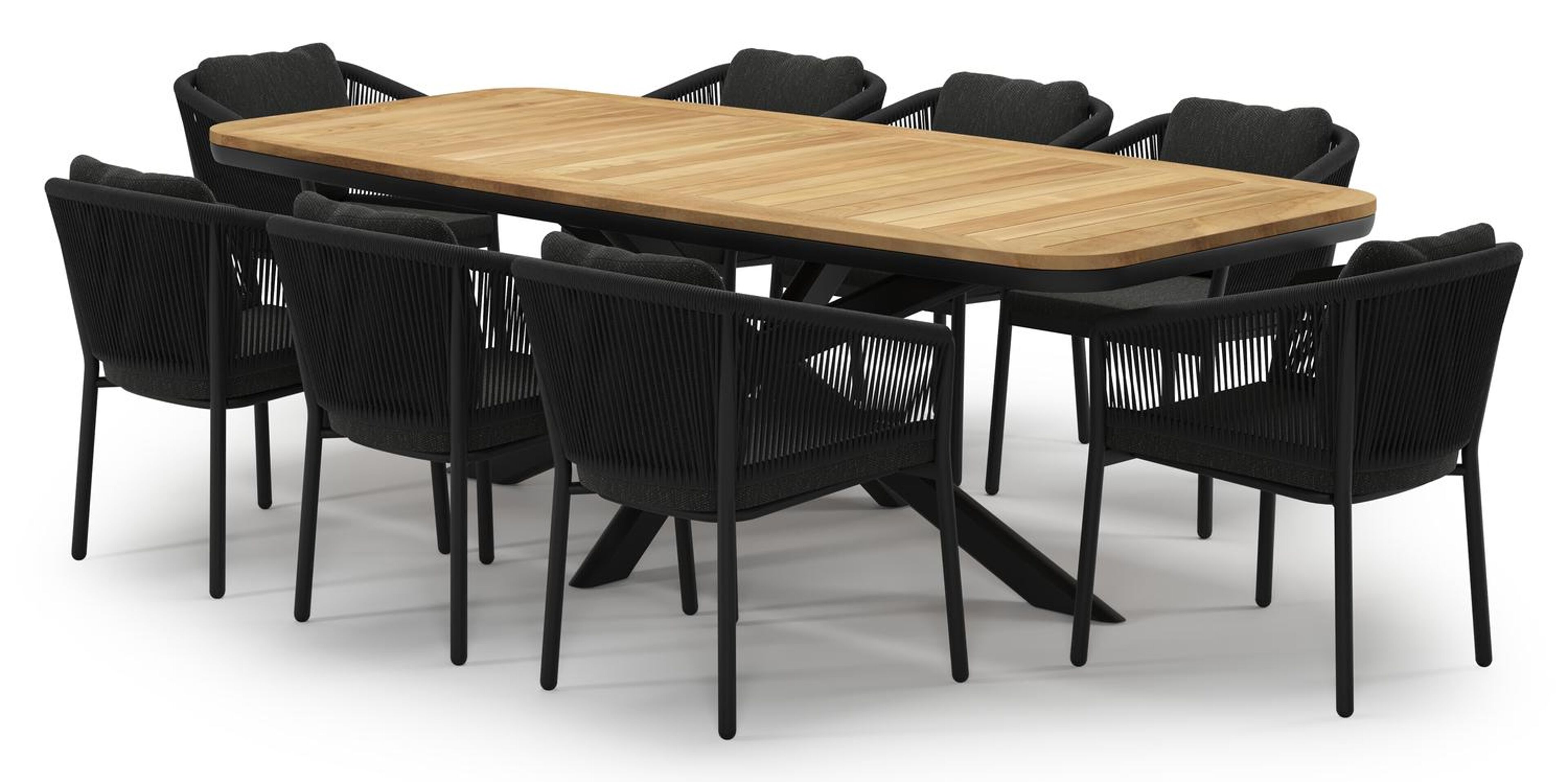 Ensemble de jardin Pamplona en aluminium noir et sintered stone natural finish avec 8 chaises de jardin Gerona