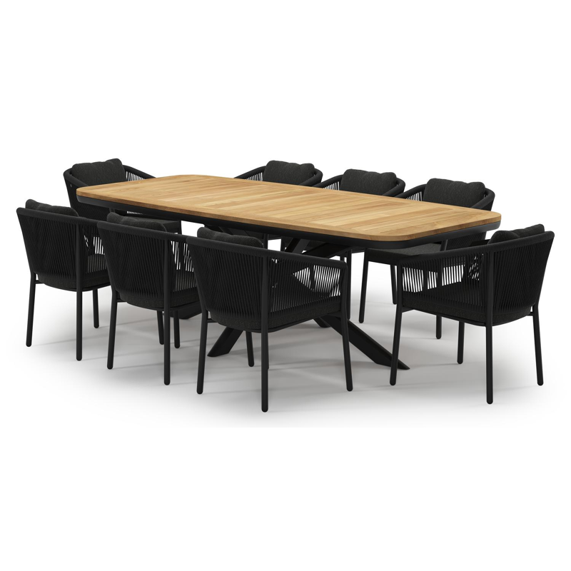 Ensemble de jardin Pamplona en aluminium noir et sintered stone natural finish avec 8 chaises de jardin Gerona