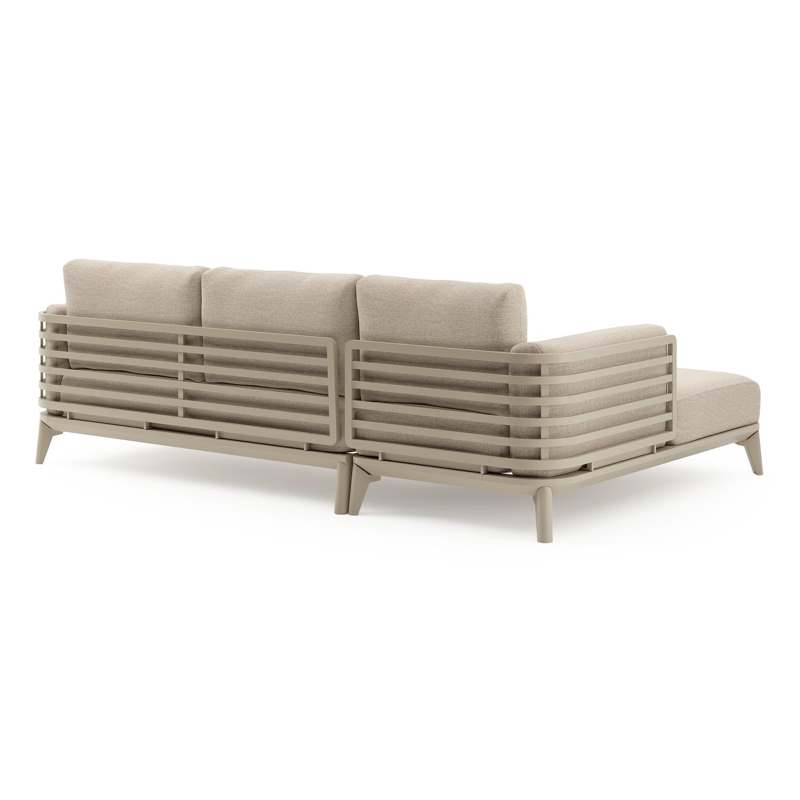 Salon de jardin d'angle Mosa en aluminium beige et coussins en weather+ softtouch rustic