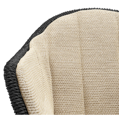 Pagino tuinstoel in wit aluminium en zwart ronde wicker met zitkussen in All Weather Cosytica Althea Camel