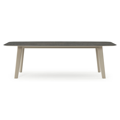 Table de jardin Lacrima forme de bateau en aluminium beige et céramique pleine Black Obsession - Lg. 255 x Lrg. 115 x Haut. 74 cm