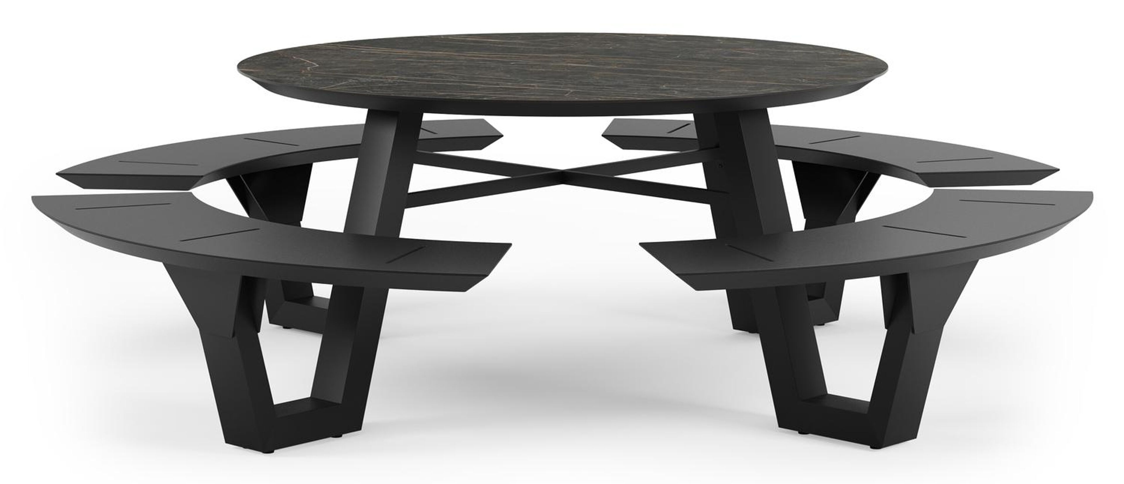 Rondino picknicktafel in zwart aluminium en volkeramiek black obsession tafelblad - Dia. 236 x - Dia. 236 x H 72 cm