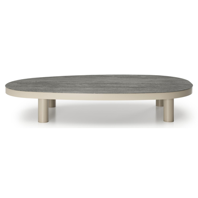 Donato loungetafel organisch in beige aluminium en volkeramiek Aspen Grey - L 151 x B 90 x H 24.5 cm