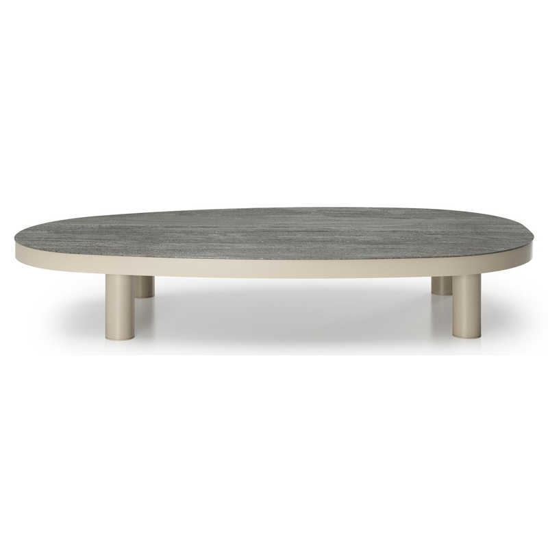 Donato loungetafel organisch in beige aluminium en volkeramiek Aspen Grey - L 151 x B 90 x H 24.5 cm