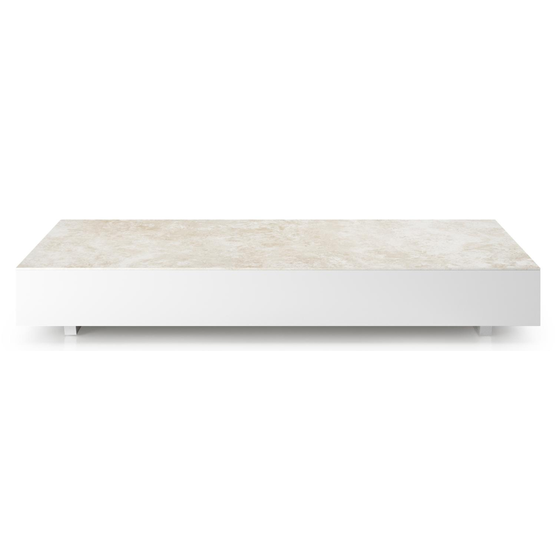 Table de basse Como rectangulaire en aluminium blanc et céramique pleine Rapolano - Lg. 140 x Lrg. 80 x Haut. 20 cm