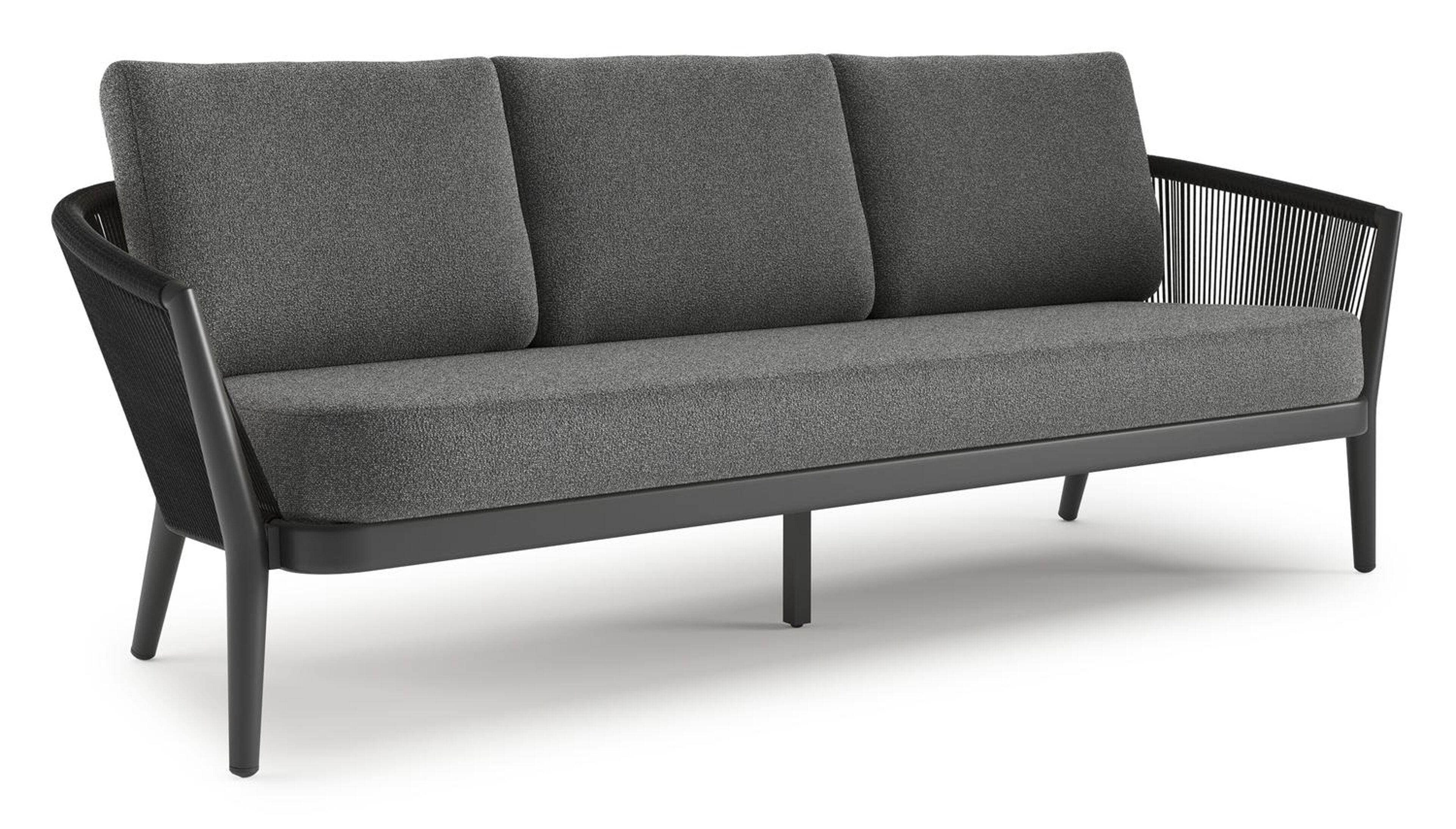 Orso loungebank in zwart aluminium en zwart verticaal geweven ronde rope met Catania Black all weather cosytica kussen