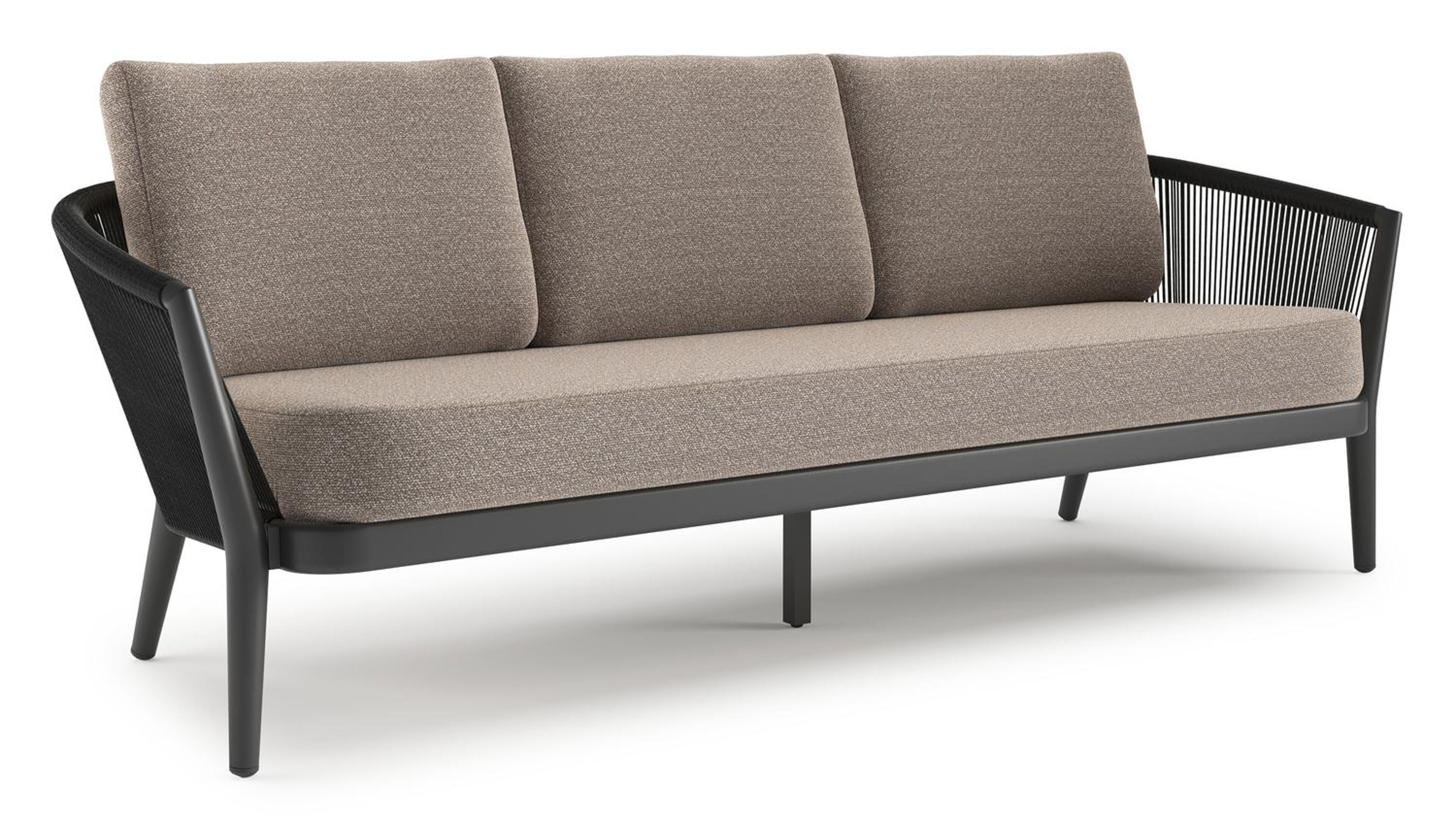 Orso loungebank in zwart aluminium en zwart verticaal geweven ronde rope met Wander Manioc all weather sunbrella® luxe kussen