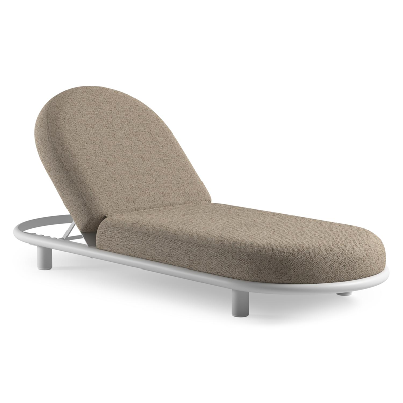 Chaise longue réglable Lomano en aluminium blanc avec bora jungle all weather cosytica coussin