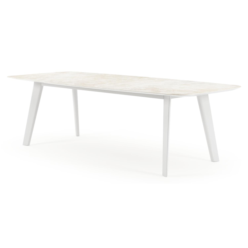 Lacirma tuintafel bootvorm in wit aluminium en volkeramiek Rapolano L 255 x B 115 cm