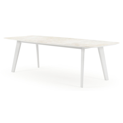 Lacirma tuintafel bootvorm in wit aluminium en volkeramiek Rapolano L 255 x B 115 cm