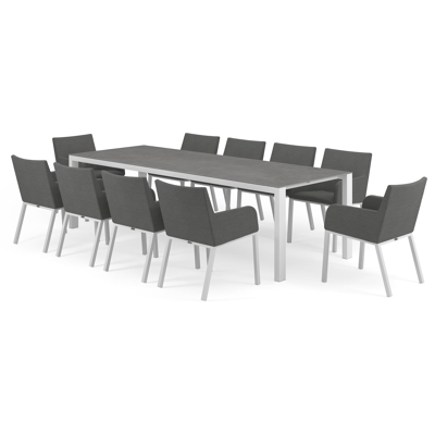 Trente tuinset in wit aluminium en grijs volkeramiek tafelblad met 10 Rivo tuinstoelen