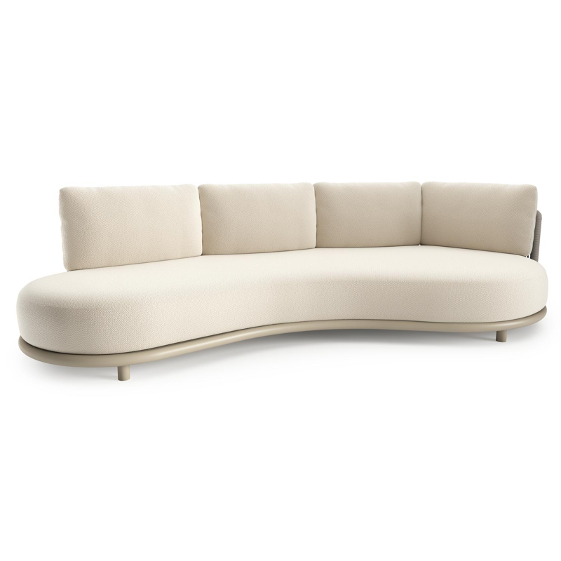 Lomano loungebank in beige aluminium en beige verticaal geweven luxe vlakke rope met althea off white all weather cosytica kussen