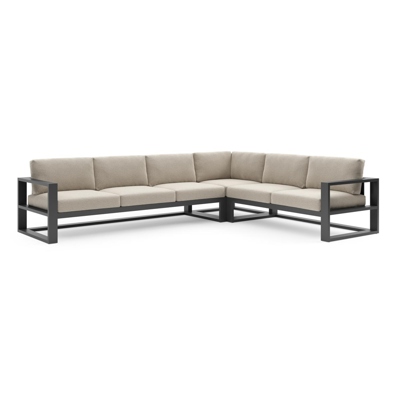 Salon de jardin d'angle Verato en aluminium noir et coussins en all weather cosytica catania sand
