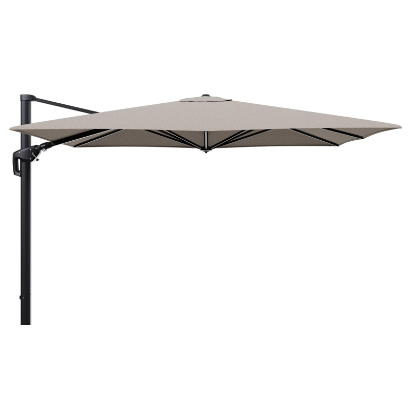 Parasol pendant Minore avec fonction tilt en aluminium noir et toile de parasol en All Weather Sunbrella® Luxe Chartres Pewter  - Lg.1: 280 x Lg.2: 370 cm (sans pied de parasol