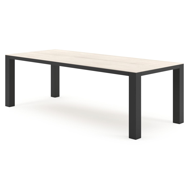 Table de jardin Nano rectangulaire en aluminium noir et céramique pleine Travertino Bianco - Lg. 240 x Lrg. 100 x Haut. 75 cm