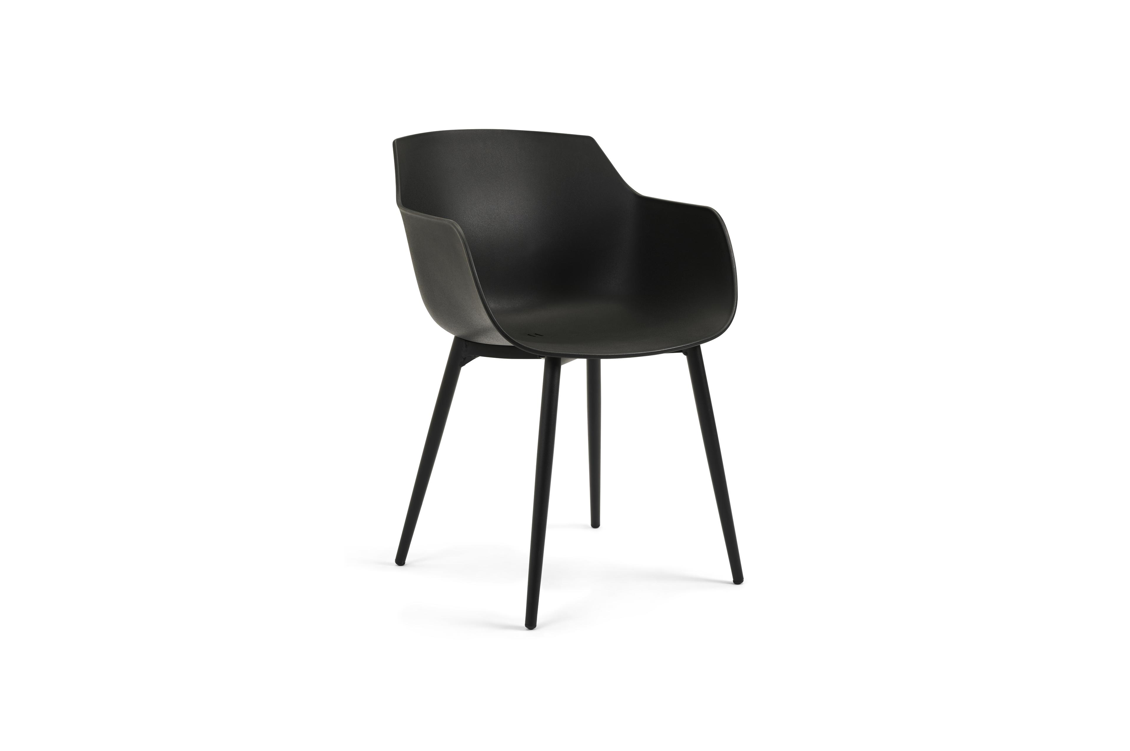 Tora tuinset in zwart aluminium en naturel polywood tafelblad met 4 Paco tuinstoelen