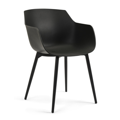 Bahia tuinset in zwart aluminium en grijs keramische print tafelblad met 6 Paco tuinstoelen