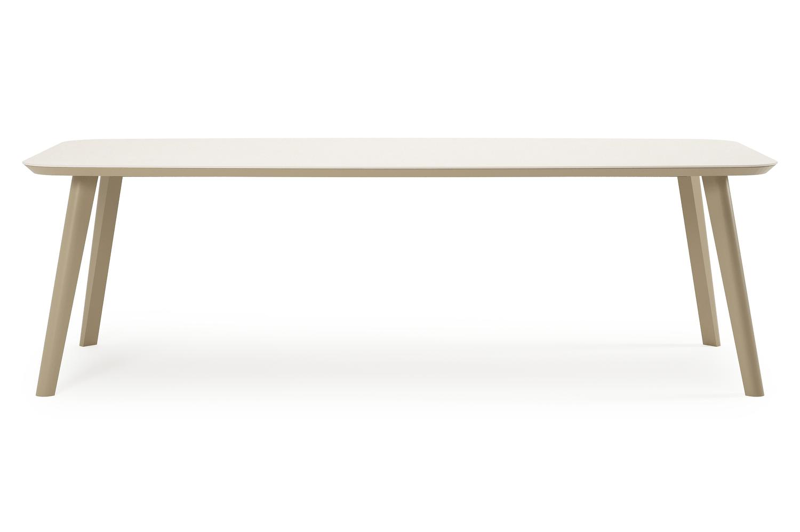 Mosa bootvormige tuinset in beige aluminium en sintered stone crema minerale met 6 Cosa tuinstoelen