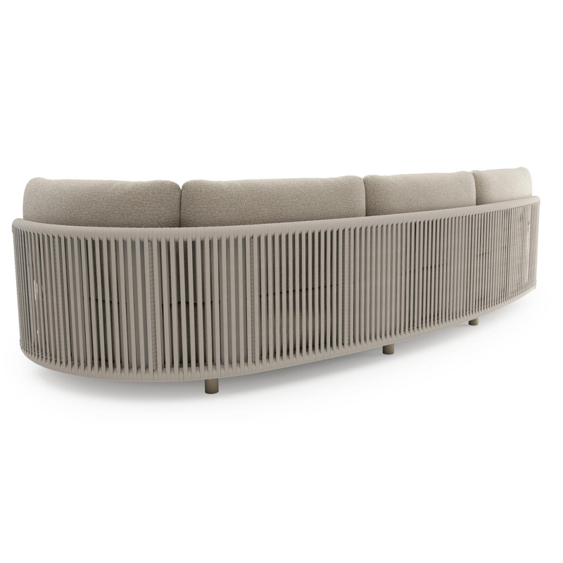 Lomano loungebank in beige aluminium en beige verticaal geweven luxe vlakke rope met catania sand All Weather Cosytica kussen