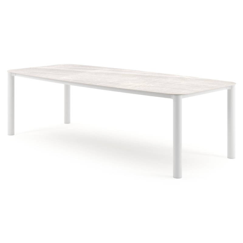 Orso tuintafel bootvorm in wit aluminium en volkeramiek Taj Mahal - L 255 x B 115 x H 74.5 cm